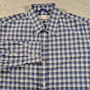 Teddy Stratford Shirt Men's 6 Blue Plaid Oxford Button Down Zip Fit Slim
